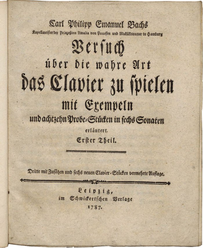 Title page of Carl Philip Emanuel Bach (1714-1788), Versuch über die wahre Art das Clavier zu spielen (Essay on the True Art of Playing Keyboard Instruments)